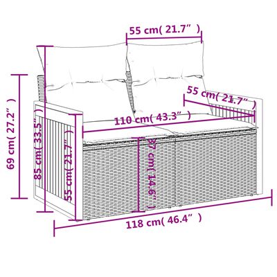 vidaXL 9-osaline aiadiivani komplekt patjadega, hall, polürotang