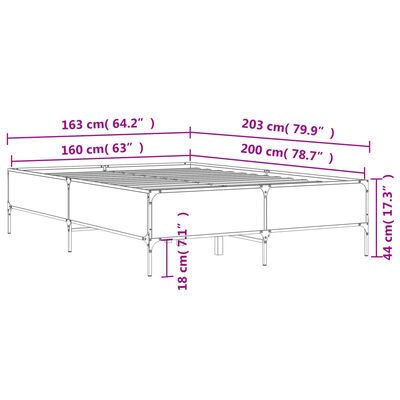 vidaXL voodiraam, hall Sonoma tamm, 160 x 200 cm, tehispuit ja metall