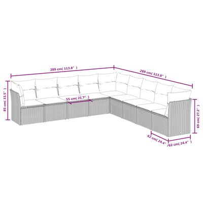 vidaXL 9-osaline aiadiivani komplekt patjadega, pruun, polürotang