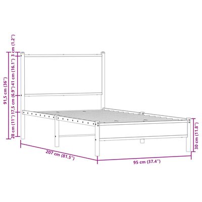 vidaXL metallist voodiraam peatsiga, pruun tamm, 90x200 cm