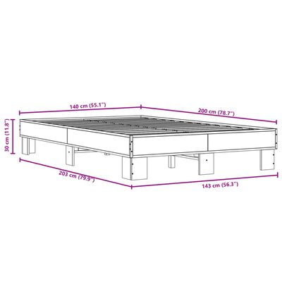 vidaXL voodiraam, suitsutatud tamm, 140 x 200 cm, tehispuit ja metall