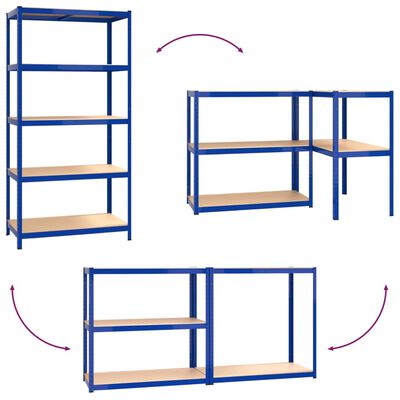 vidaXL 5-kihilised hoiuriiulid 3 tk sinine, teras ja tehispuit