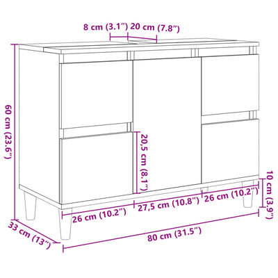 vidaXL valamukapp, Sonoma tamm, 80 x 33 x 60 cm, tehispuit