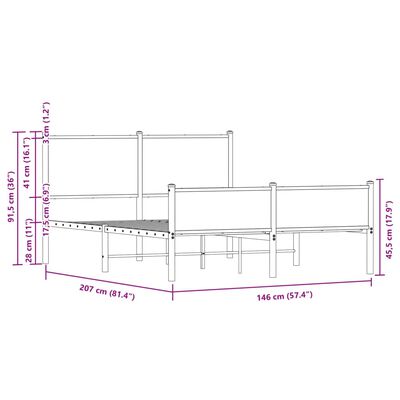 vidaXL metallist voodiraam peatsi ja jalutsiga pruun tamm 140x200cm