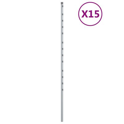 vidaXL aiapostid 15 tk, hõbedane, 170 cm, tsingitud teras