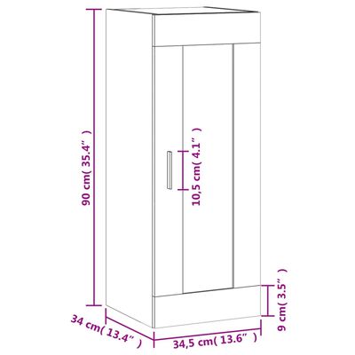 vidaXL seinakapp, hall Sonoma tamm, 34,5 x 34 x 90 cm, tehispuit