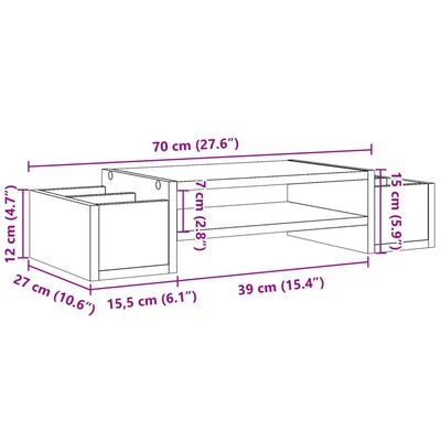 vidaXL hoiuruumiga monitorialus, suitsutamm, 70x27x15 cm, tehispuit