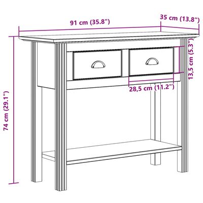 vidaXL konsoollaud BODO, pruun, 91x35x74 cm, männipuit