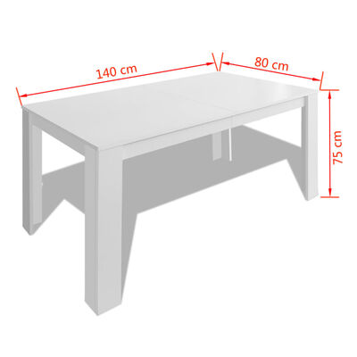 vidaXL söögilaud 140 x 80 x 75 cm valge