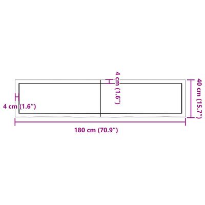 vidaXL seinariiul, tumepruun, 180x40x(2-6) cm, töödeldud tammepuit