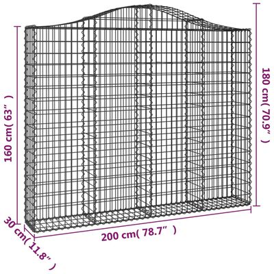 vidaXL kaarekujulised gabioonkorvid 6 tk, 200x30x160/180 cm, raud