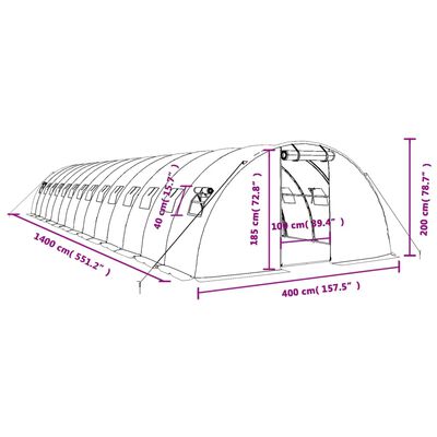 vidaXL kasvuhoone terasraamiga, valge, 56 m², 14x4x2 m