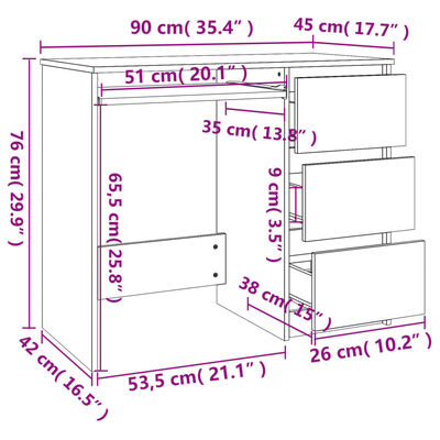 vidaXL kirjutuslaud, pruun tamm, 90 x 45 x 76 cm, tehispuit