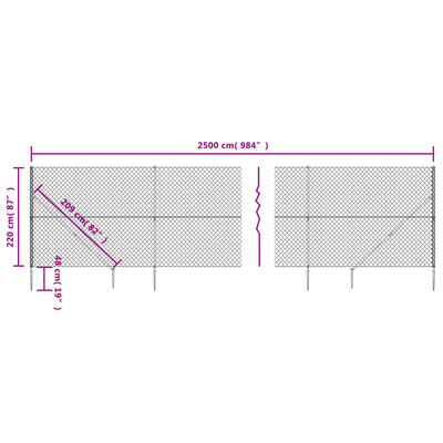 vidaXL võrkaed vaiadega, hõbedane, 2,2x25 m