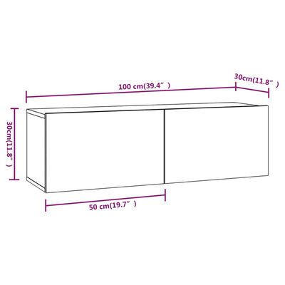 vidaXL teleri seinakapid 2 tk, hall Sonoma, 100x30x30 cm, tehispuit