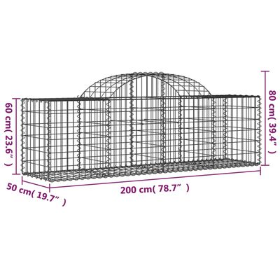 vidaXL kaarekujulised gabioonkorvid 5 tk, 200x50x60/80 cm, raud