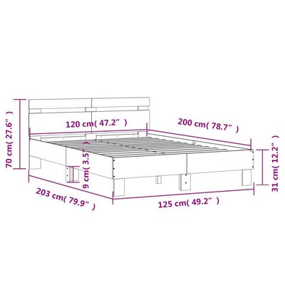 vidaXL voodiraam peatsiga, suitsutatud tamm, 120 x 200 cm, tehispuit