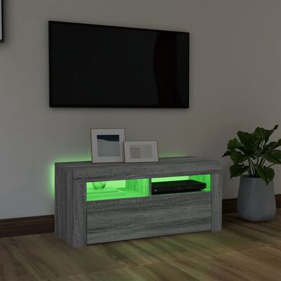 vidaXL telerialus LED-tuledega, hall Sonoma tamm, 90 x 35 x 40 cm