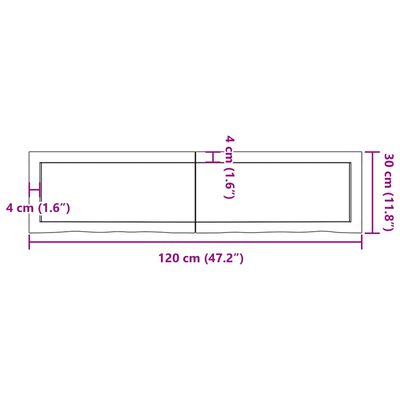 vidaXL vannitoa tasapind, 120 x 30 x (2-6) cm, töötlemata täispuit