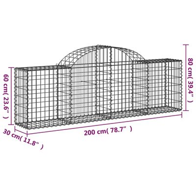 vidaXL kaarekujulised gabioonkorvid 13 tk, 200x30x60/80 cm, raud