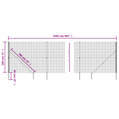 vidaXL traataed vaiadega, antratsiithall, 1,8x25 m