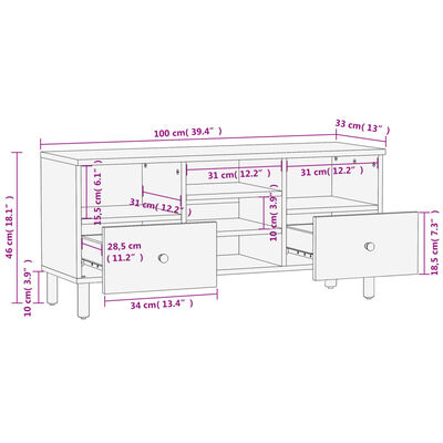 vidaXL telerialus, must, 100 x 33 x 46 cm, mangopuit