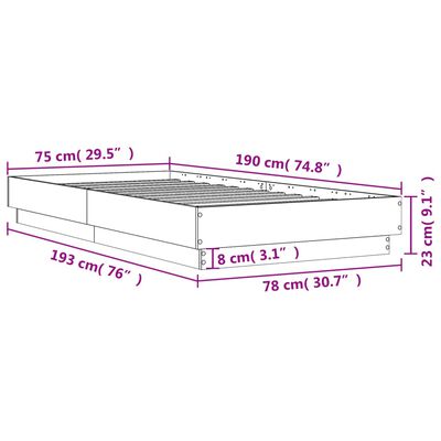 vidaXL voodiraam, pruun tamm, 75x190 cm, tehispuit