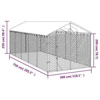 vidaXL katusega koeraaedik, hõbedane, 3x7,5x2,5 m, tsingitud teras