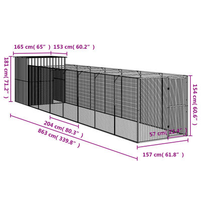 vidaXL koerakuut aedikuga, helehall, 165x863x181 cm, teras