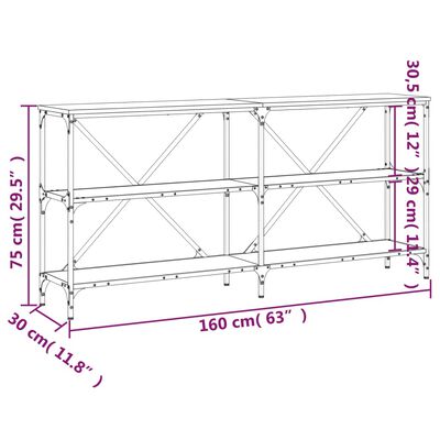 vidaXL konsoollaud, suitsutatud tamm, 160x30x75 cm, tehispuit ja raud