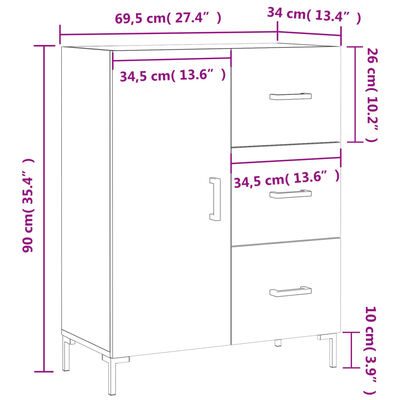 vidaXL puhvetkapp, must, 69,5 x 34 x 90 cm, tehispuit