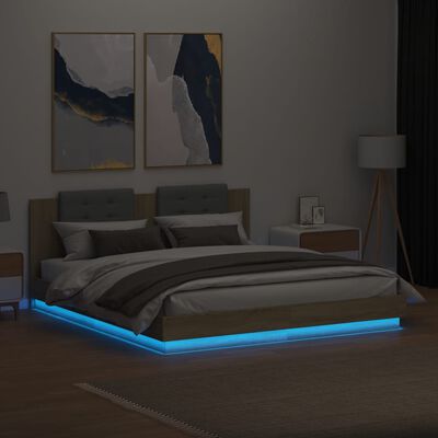 vidaXL voodiraam peatsi ja LED-tuledega, Sonoma tamm, 180 x 200 cm