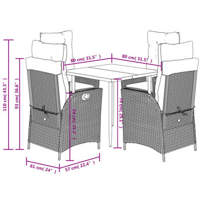 vidaXL 5-osaline aiamööbli komplekt patjadega, beež, polürotang