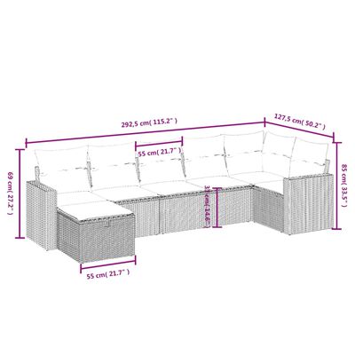 vidaXL 7-osaline aiadiivani komplekt patjadega, must, polürotang