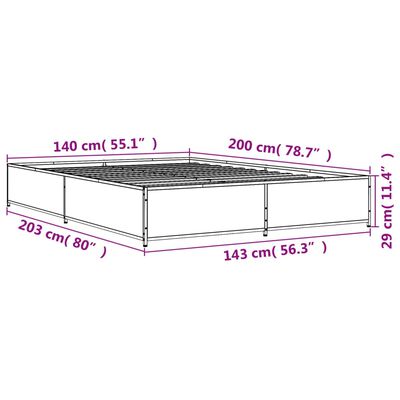 vidaXL voodiraam, hall Sonoma tamm, 140 x 200 cm, tehispuit ja metall