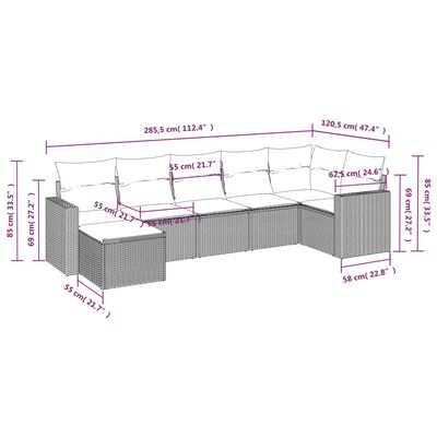 vidaXL 7-osaline aiadiivani komplekt patjadega, hall, polürotang