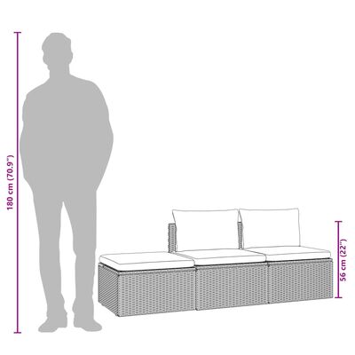 vidaXL 3-osaline aiamööbli komplekt patjadega, hall, polürotang