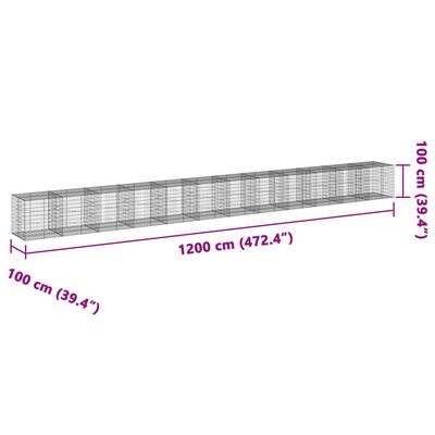 vidaXL kaanega gabioonkorv, 1200x100x100 cm, tsingitud raud