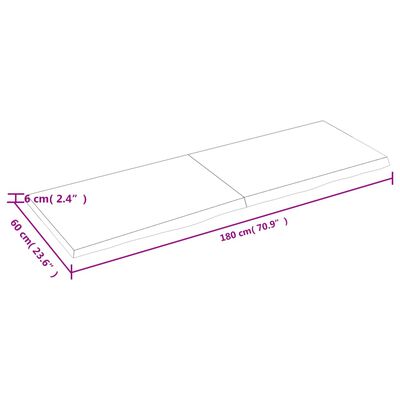 vidaXL seinariiul, 180x60x(2-6) cm, töötlemata tammepuit