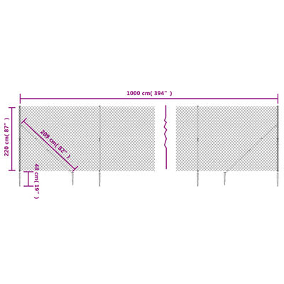 vidaXL võrkaed vaiadega, antratsiithall, 2,2 x 10 m