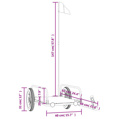 vidaXL jalgratta haagis, must, 122 x 53 x 31 cm, raud