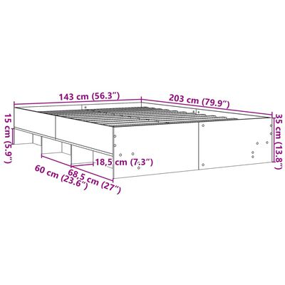 vidaXL voodiraam, Sonoma tamm, 140x200140x200 cm, tehispuit