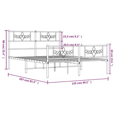 vidaXL metallist voodiraam peatsi ja jalutsiga, must, 120x200 cm