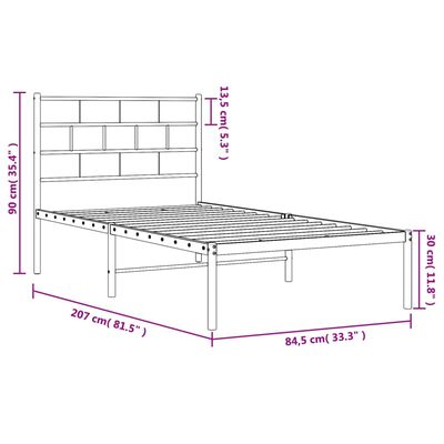 vidaXL metallist voodiraam peatsiga, valge, 80x200 cm