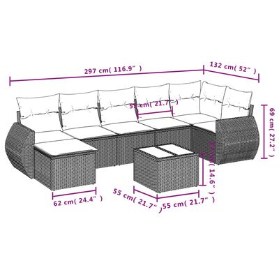 vidaXL 8-osaline aiadiivani komplekt patjadega, beež, polürotang