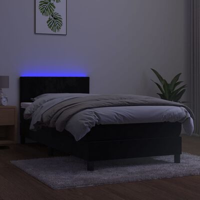 vidaXL kontinentaalvoodi madrats ja LED, must, 90x190 cm, samet