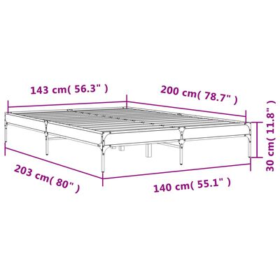 vidaXL voodiraam, suitsutatud tamm, 140 x 200 cm, tehispuit ja metall