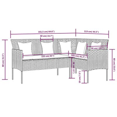 vidaXL L-kujuline diivan patjadega, polürotang, must