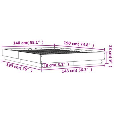 vidaXL voodiraam, suitsutatud tamm, 140x190cm, tehispuit