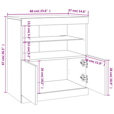 vidaXL puhvetkapp LED-tuledega, betoonhall, 60 x 37 x 67 cm